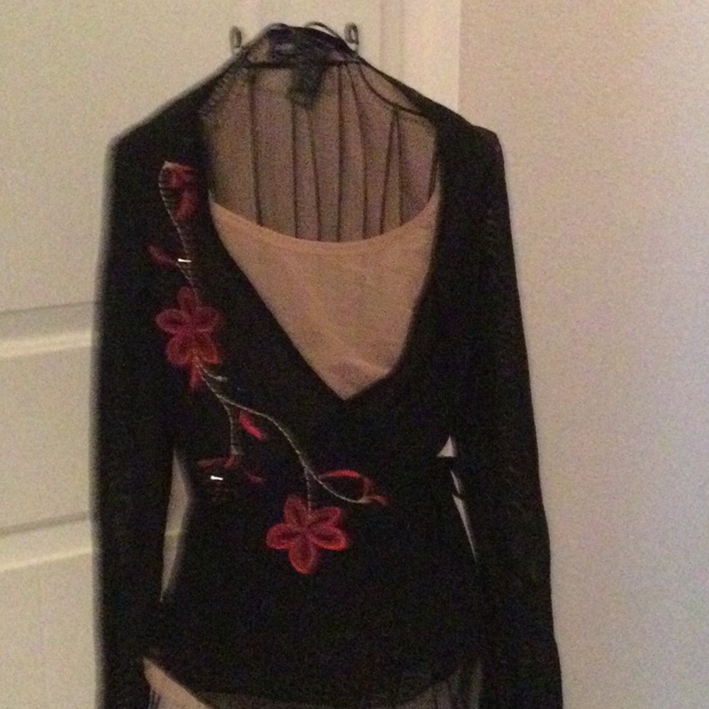 Black with embroidery long sleeves and sheer